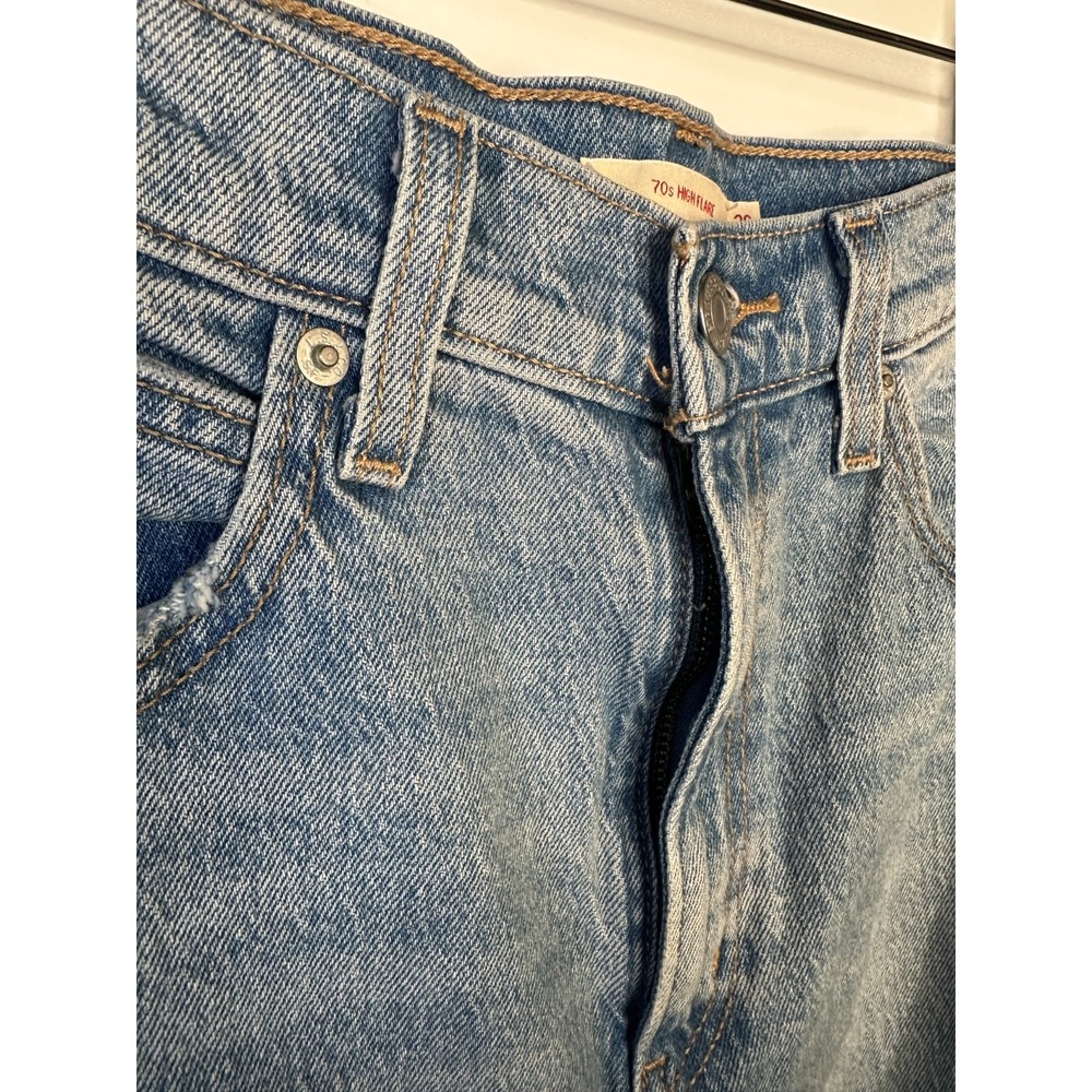 Levi's Premium 70's High Rise Flare Women's Jeans Blue Denim Distressed Size 26 - Picture 13 of 14